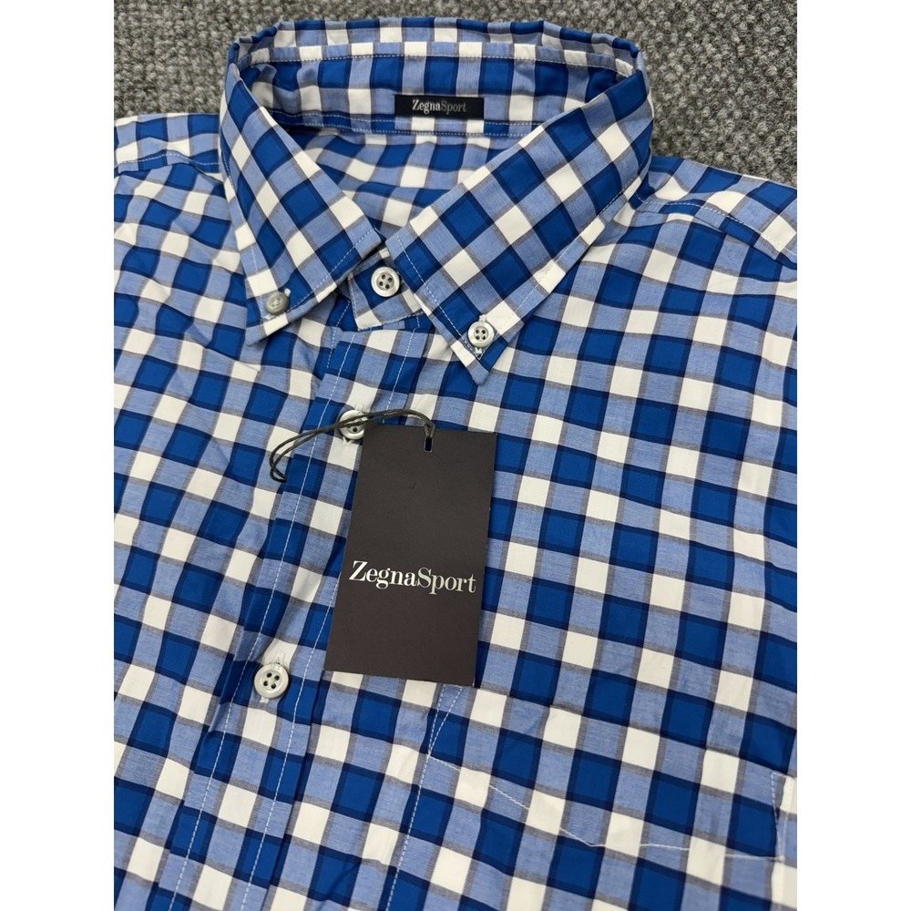 Zegna Sport Men's XL Slim Fit Blue White Gingham Check Button Down L/S Shirt